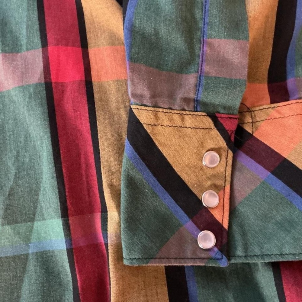 Vintage Plaid Pearl Snap Western Shirt Mens 17 34/35 Cowboy Ranch - Picture 9 of 9